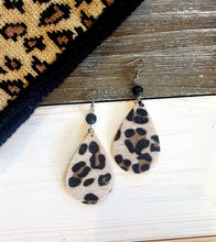 Load image into Gallery viewer, Spotted Leopard Print Horse-Hair Tear Drop Earrings with Lava Rock
