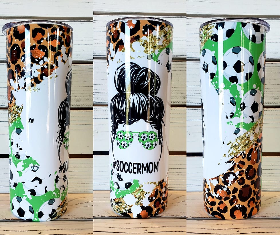 Green, Leopard, Soccer Mom 20oz Tumbler w/ Lid & Straw