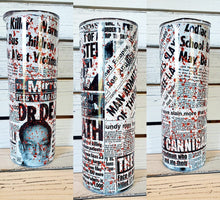 Load image into Gallery viewer, True Crime Bloody Newspaper Style Tumbler w/Lid &amp; Straw
