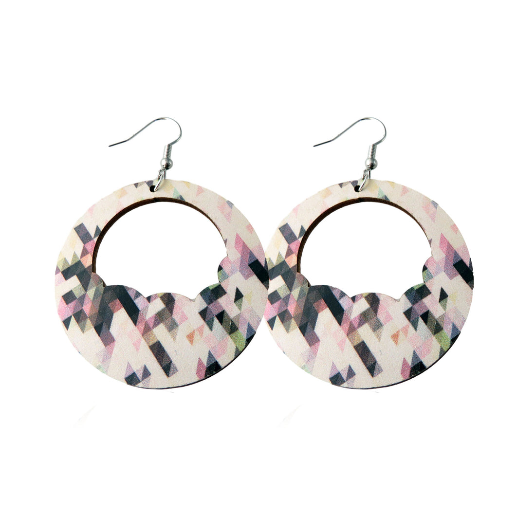 Printed Basswood Circle Earrings