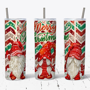 Merry Christmas Gnome Style Tumbler w/ Lid & Straw