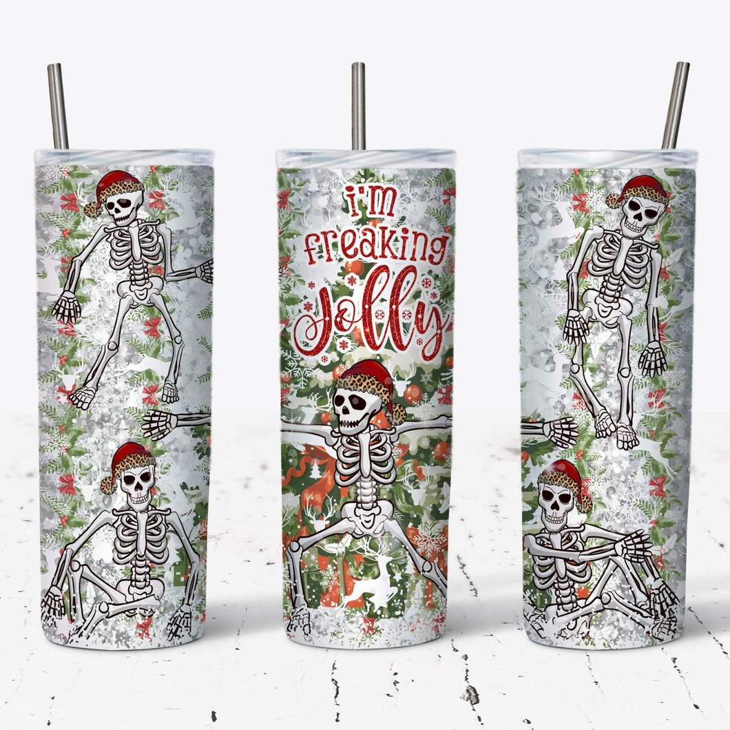 Freaking Jolly Skeleton Style Tumbler w/ Lid & Straw