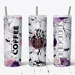 Spooky Vibes Skeleton Hand Coffee Style Tumbler w/ Lid & Straw