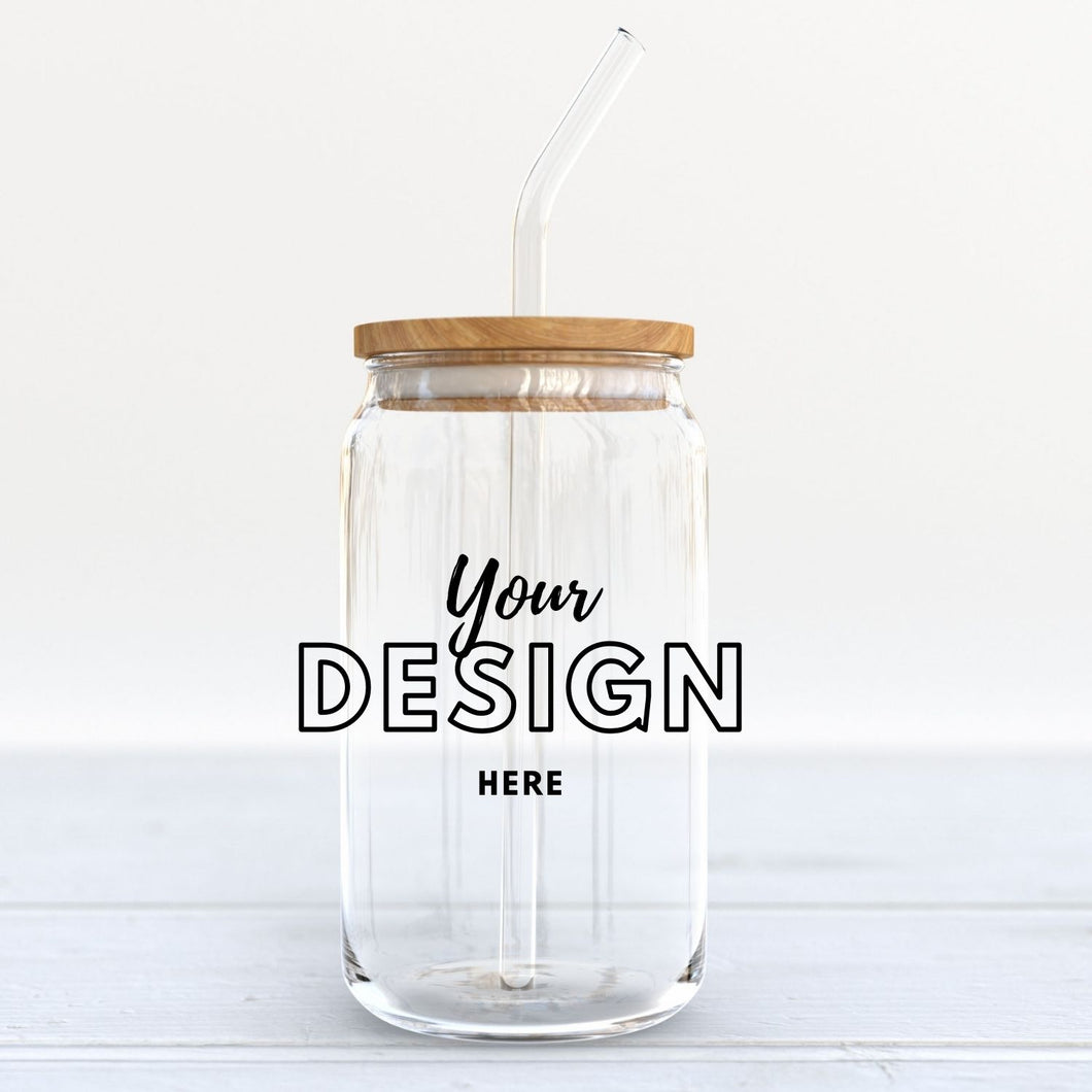 Customized 16oz Glass Can Cup w/ Lid & Straw