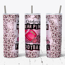 Load image into Gallery viewer, Pink Leopard Breast Cancer &amp; Football Style Tumbler w/ Lid &amp; Straw
