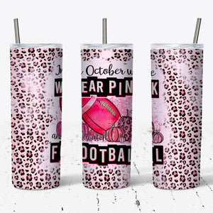 Pink Leopard Breast Cancer & Football Style Tumbler w/ Lid & Straw