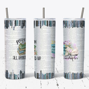 Book Theme One More Chapter Style Tumbler w/ Lid & Straw