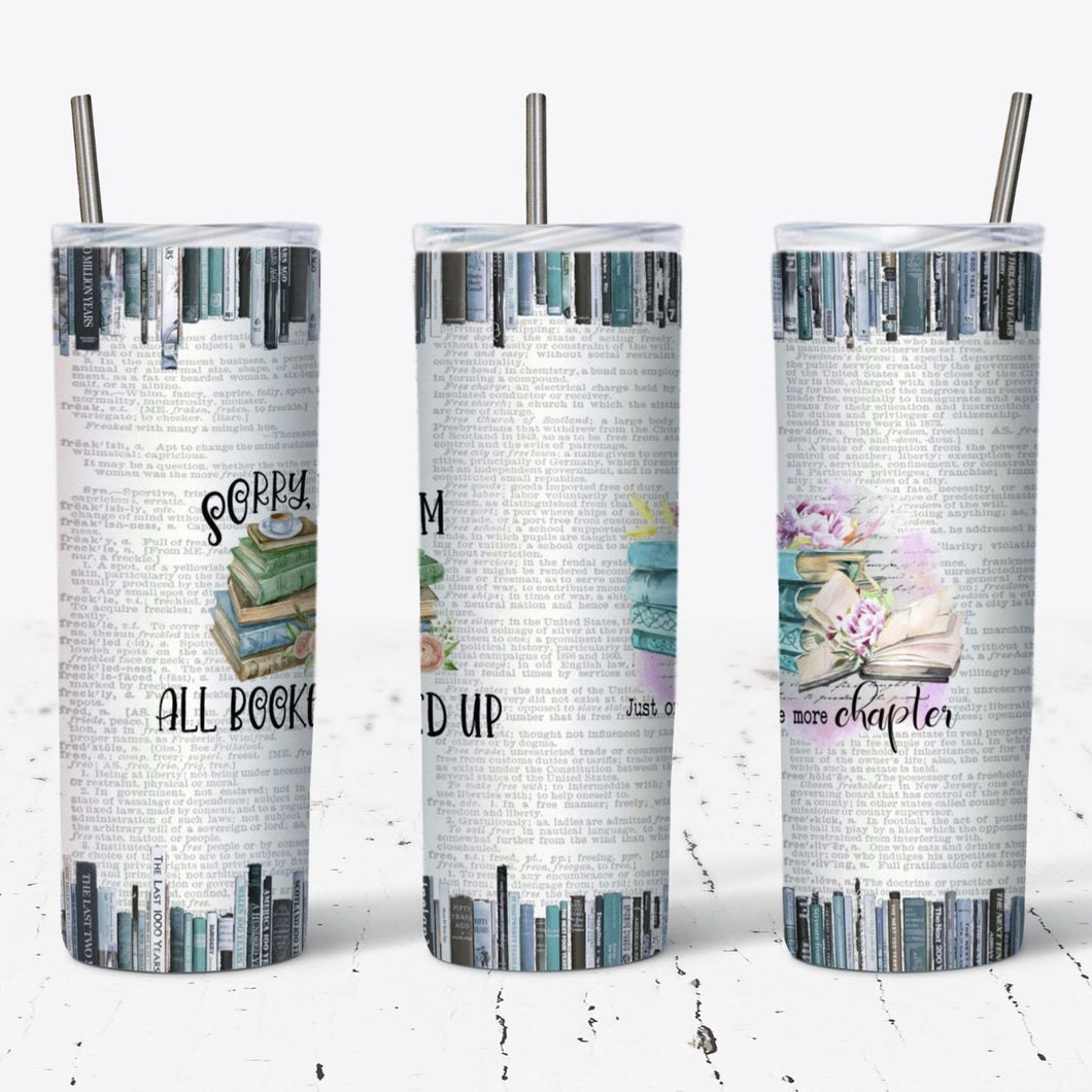 Book Theme One More Chapter Style Tumbler w/ Lid & Straw