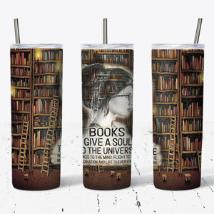 Book Shelf Book Lover Style Tumbler w/ Lid & Straw