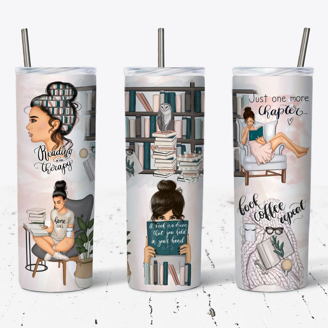 Book Lover Collage Style Tumbler w/ Lid & Straw