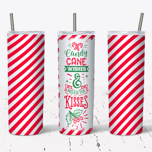 Candy Cane Wishes & Mistletoe Kisses Style Tumbler w/ Lid & Straw