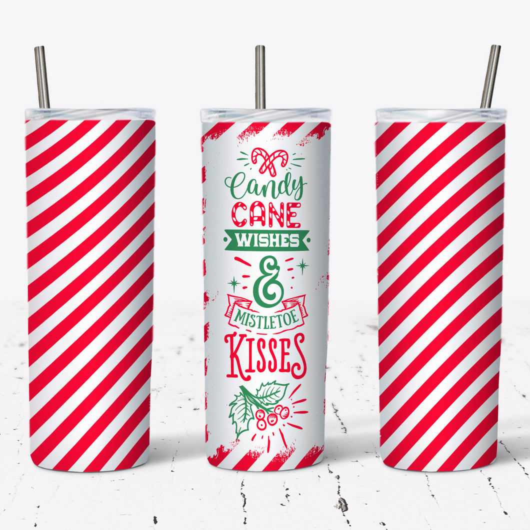 Candy Cane Wishes & Mistletoe Kisses Style Tumbler w/ Lid & Straw