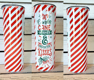 Candy Cane Wishes & Mistletoe Kisses Style Tumbler w/ Lid & Straw