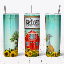 Load image into Gallery viewer, Blue Wood Grain &amp; Red Barn Farm Life Tumbler w/ Lid &amp; Straw
