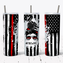 Load image into Gallery viewer, Fire Wife Thin Red Line Flag Tumbler w/ Lid &amp; Straw
