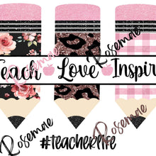 Load image into Gallery viewer, Pink Teacher Pencil Teach Love Inspire Tumbler w/ Lid &amp; Straw
